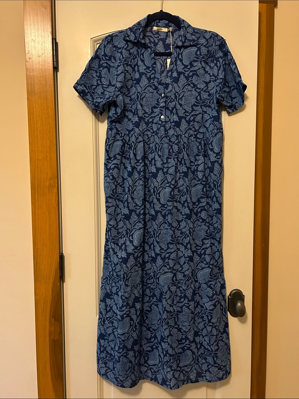 Dolma Meave Navy Blue Floral Maxi Dress with Button Placket Empire Waist